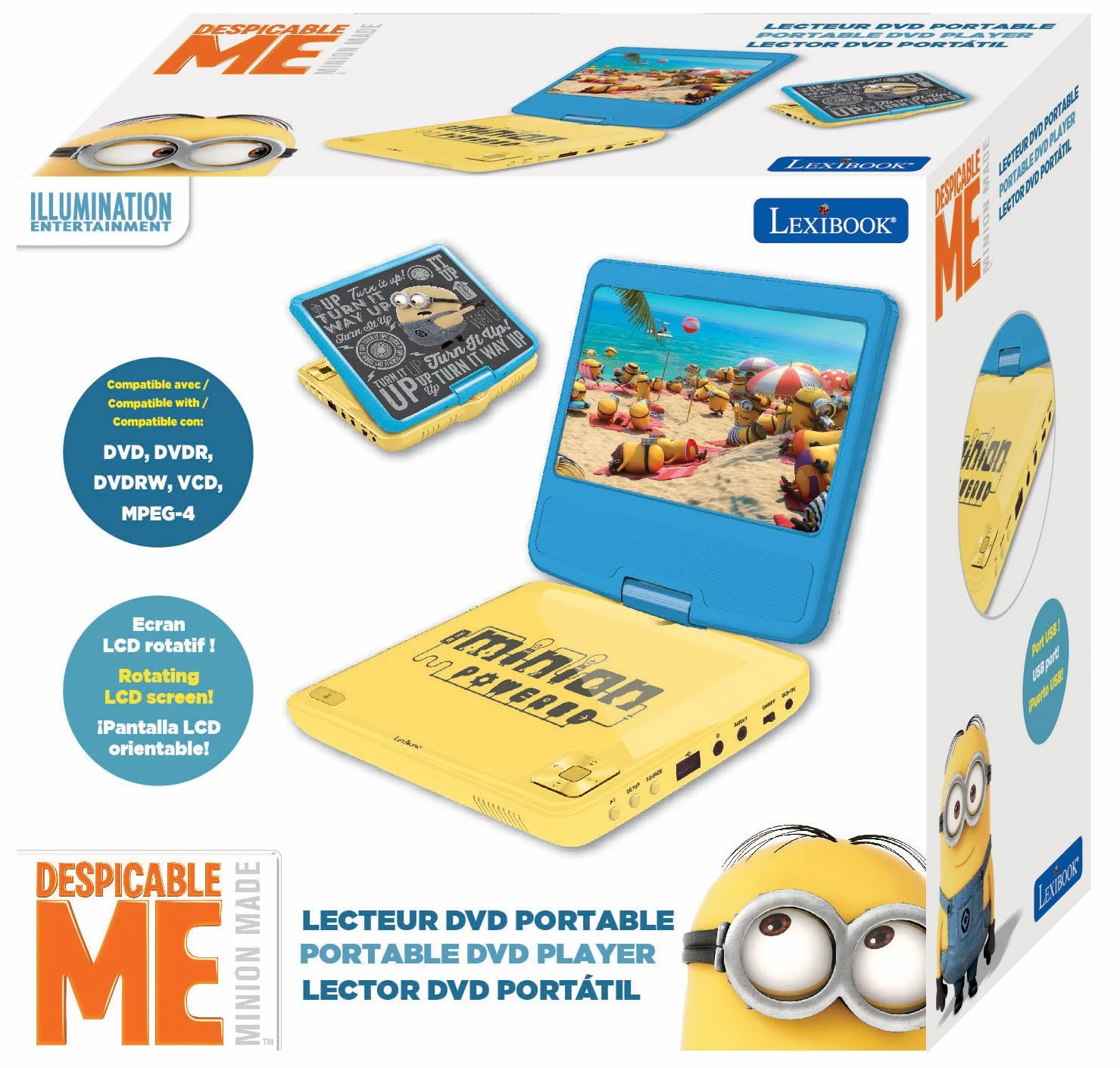 Lexibook Universal Cattivissimo Me Minions Lettore Dvd Portatile, LCD da 7 ", 2 Altoparlanti, Batteria Ricaricabile, Giallo/Blu, DVDP6DES