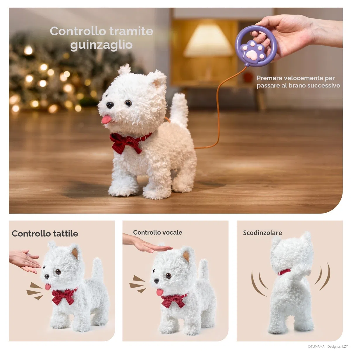 TUMAMA Cane Robot Interattivo Cammina e Abbaia con Guinzaglio Giocattolo Elettronico per Bambini 3-6 Anni 6 Musica
