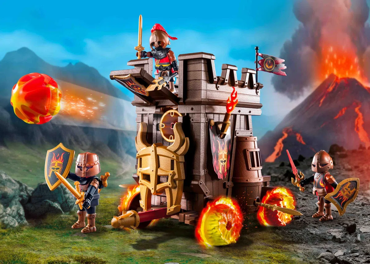 PLAYMOBIL Novelmore 71643 Carro d'assalto con cannone, con tre cavalieri Guerrieri di Burnham e vari accessori per battaglie emozionanti, giocattolo per bambini dai 4 anni in su