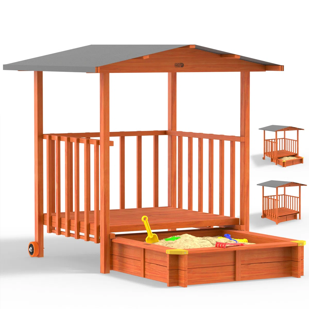 Spielwerk Sabbiera con Tetto 133x127x137cm Protezione UV 50 Legno Naturale Sandbox Bambini Gioco Esterno Playhouse