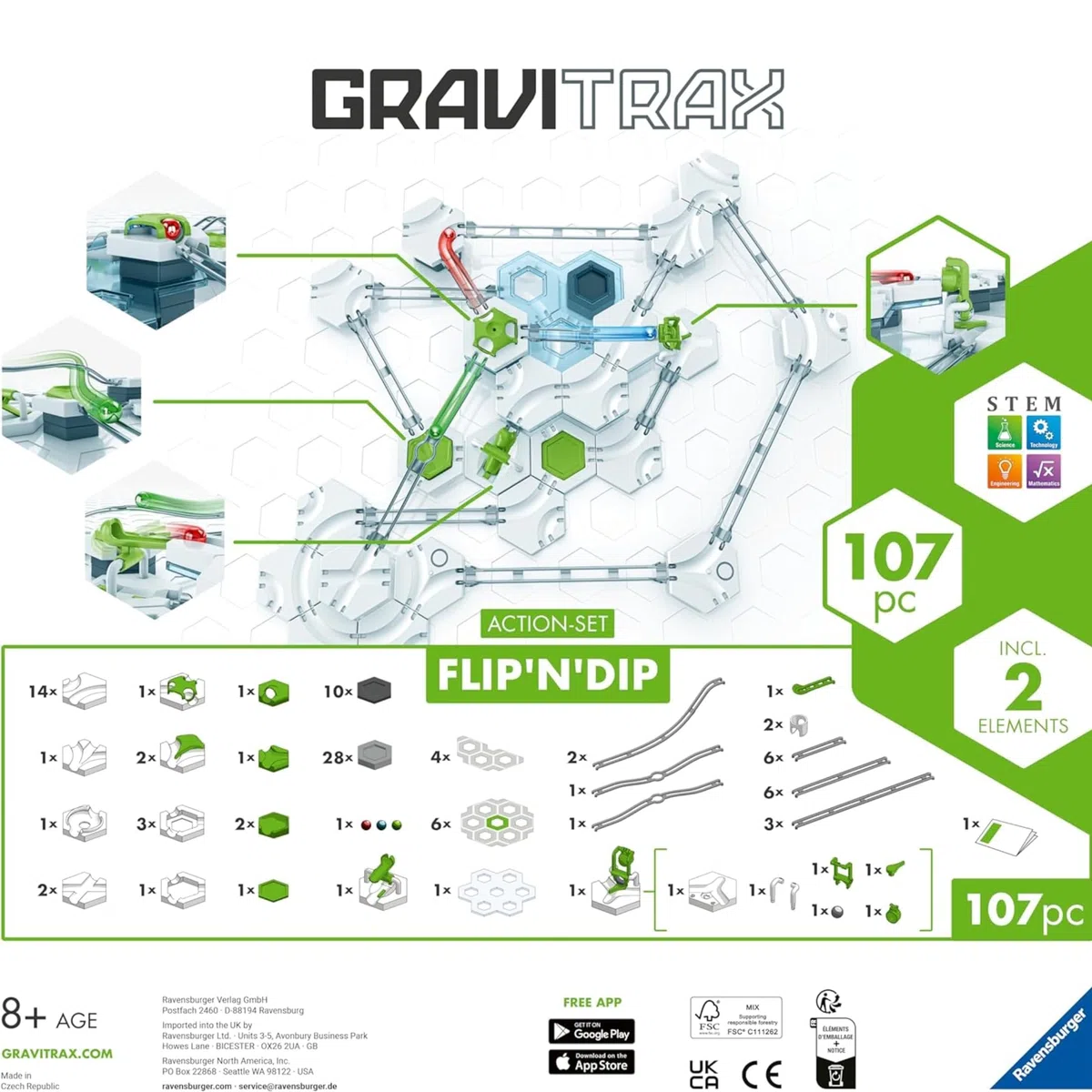Ravensburger - Gravitrax Actionset FlipnDip | Pista Biglie Con 107 Pezzi | Rompicapo Bambini Con Le Biglie | Giochi Bambino 8 Anni Maschio | Giochi Per Bambini Compatibili Con Tutti I Gravitrax