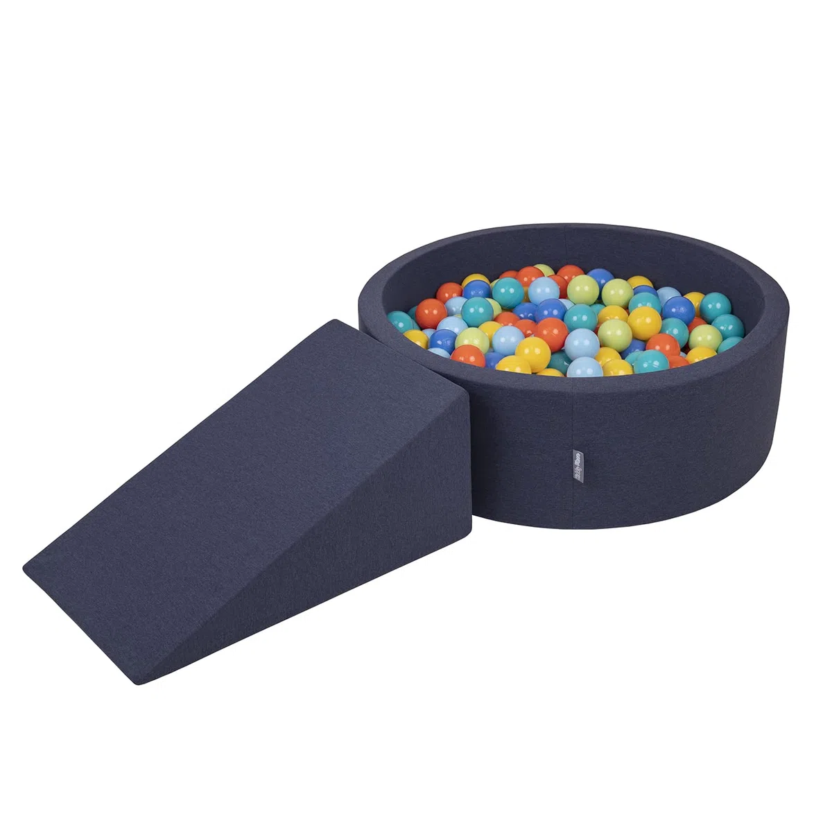KiddyMoon Area di Gioco in Schiuma con Tondo Piscina di Palline (200 Palline) per Bambini, Blu Scuro:Verdech/Arancione/Turche/Blu/Azuro/Gialo
