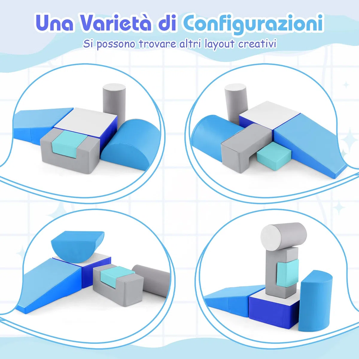 RELAX4LIFE Set di 6 Blocchi per Bambini in Schiuma Morbida, Centro di Attività (Blu)