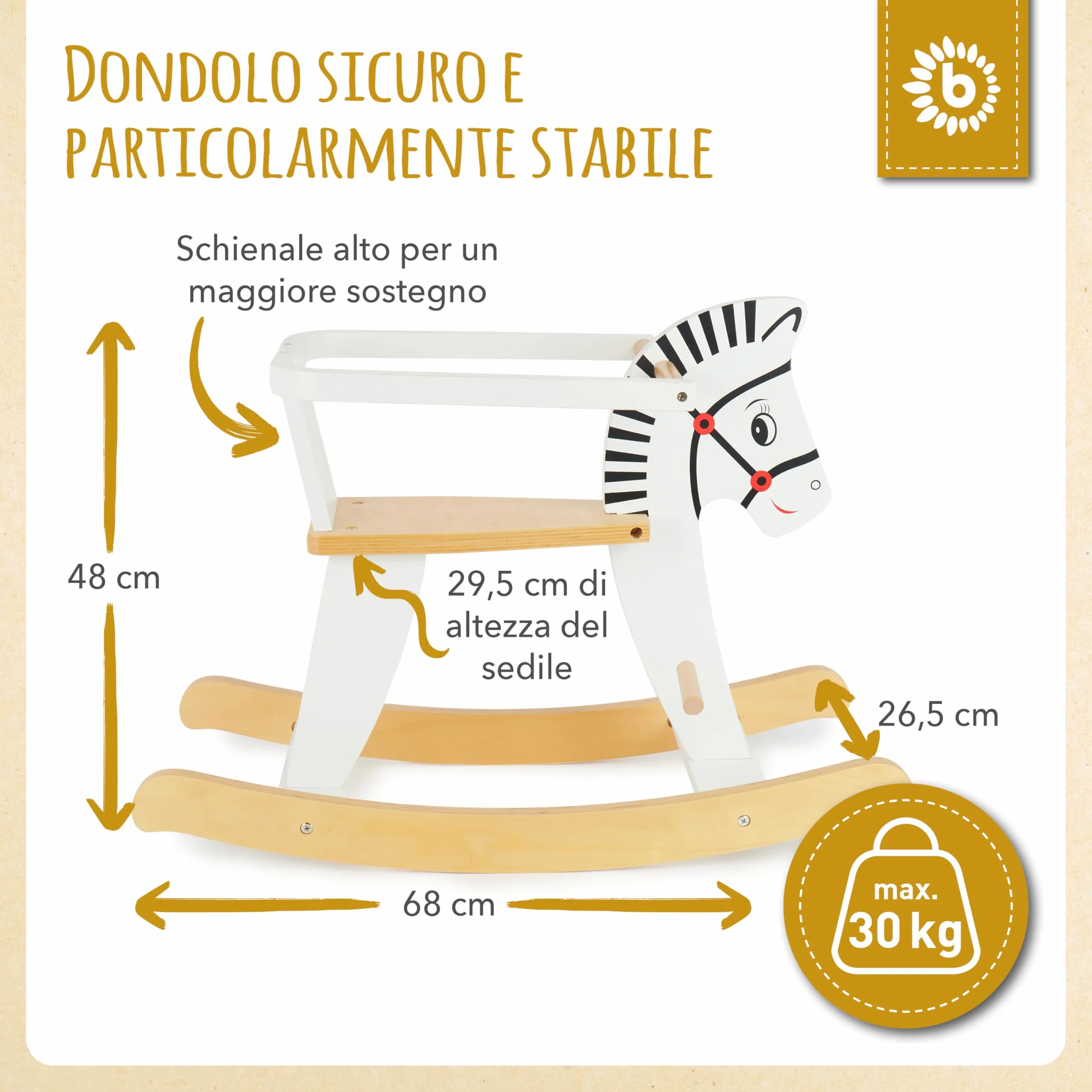 Bieco 74000210 – Cavallo a Dondolo in Legno, 68 x 26.5 x 48 cm, Bianco