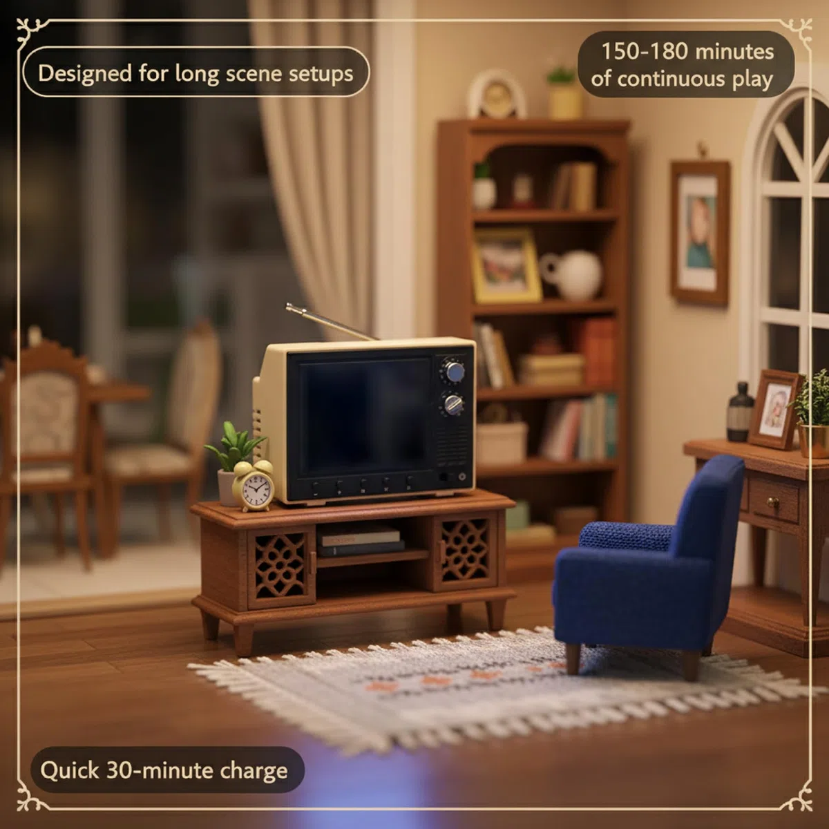 Mini TV retrò 2,4" HD 720P 8 GB USB per casa delle bambole scala 1:12 Giallo