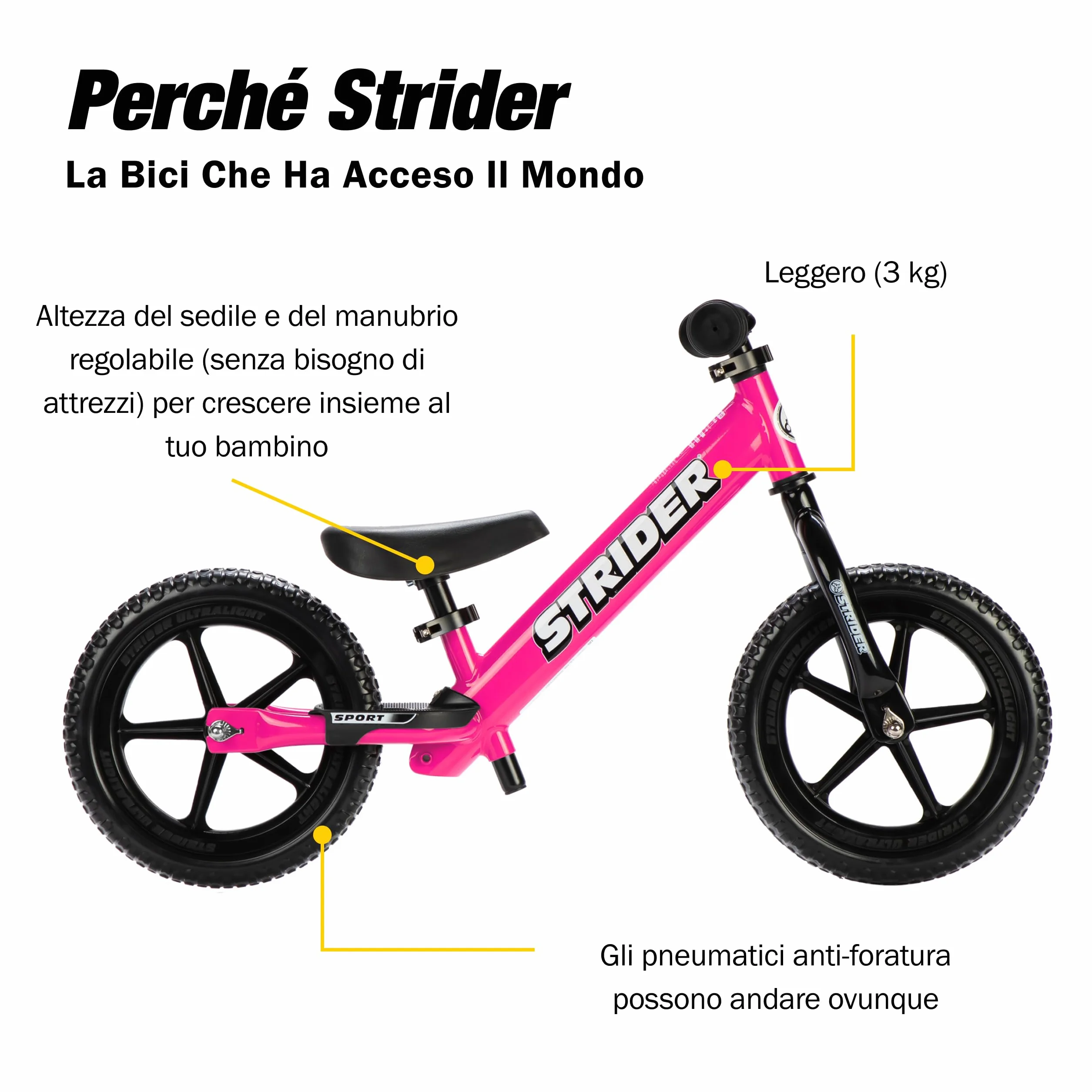 Strider Bicicletta sportiva per bambini, 12 pollici, bici da corsa da 18 mesi a 5 anni, Balance Bike