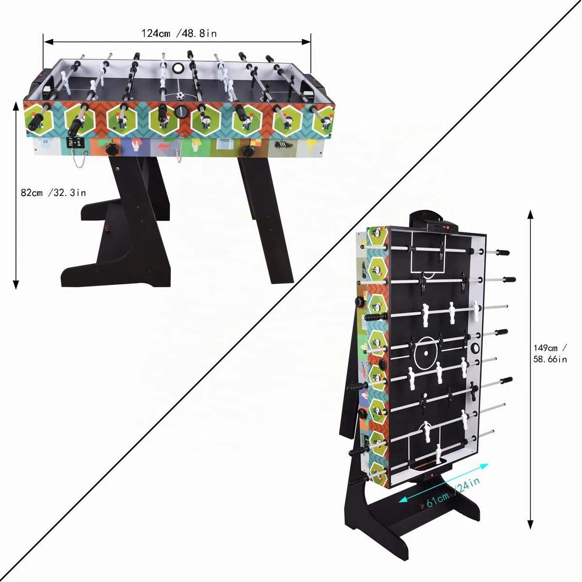 OYE Gioco da tavolo pieghevole multiradio 4FT – Calcio balilla (calciatore da tavolo)/ping-pon/hockey/tavolo da biliardo, MDF, 124 x 82 x 61 cm