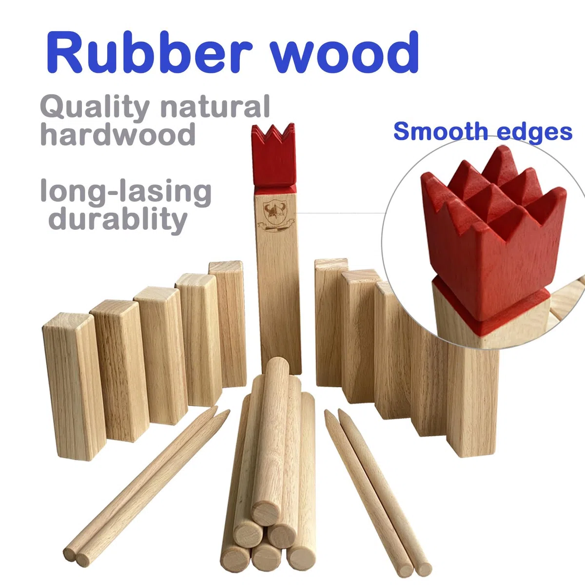 Jac & Mok Kubb - Set di giochi vichinghi in legno duro, giochi all'aperto (Kubb rosso, 5 x 5 x 30 cm, king size)