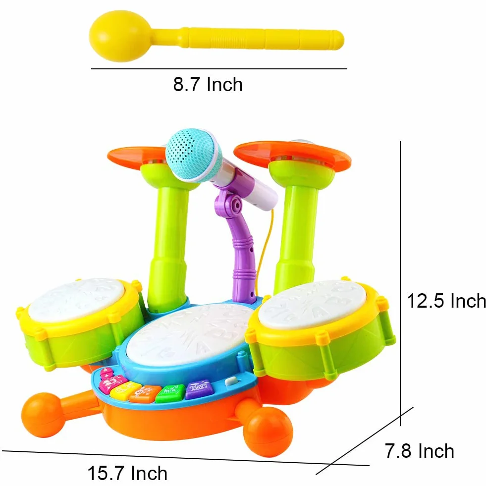 Giochi Bambini 1 Anno Batteria Bambini - Strumenti Musicali Giocattoli Bambino 1 Anno Tamburo Elettronico con Filastrocche e Luci Gioco Bambino Idea Regalo bimbo 1 2 Anno Anni