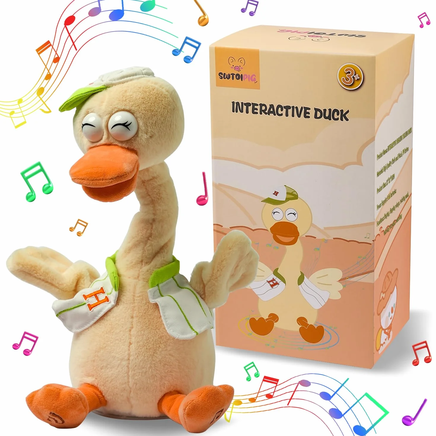 Giocattolo Parlante Anatra Peluche Interattivo Registrazione Ripetitore