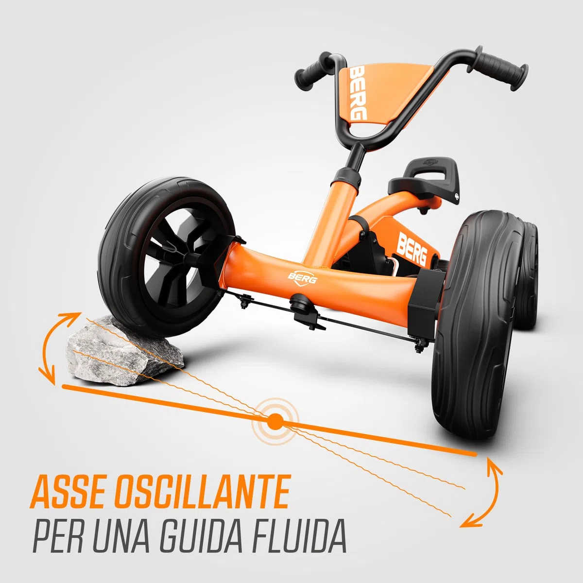 BERG Buzzy Arancione Go-Kart a Pedali per Bambini 2-5 Anni | Macchinina Cavalcabile con 4 Ruote Stabili e Sedile Regolabile
