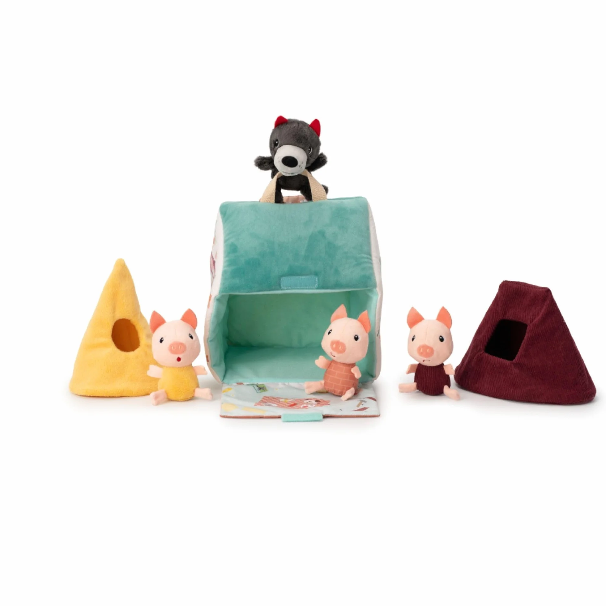 LILLIPUTIENS - Casa del Lupo e dei 3 porcellini - Giocattolo in Tessuto Ispirato alla Famosa fiaba con Personaggi e Case - Stimola la motricità fine e l’immaginazione - dai 18 Mesi - 83490