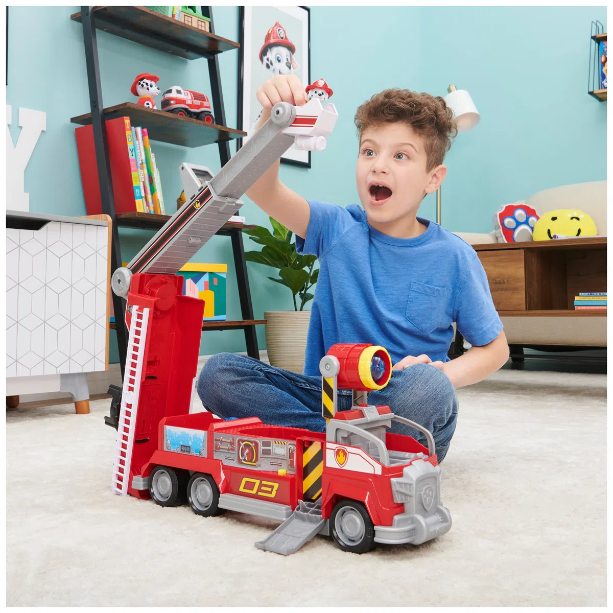 Paw Patrol Marshall's Transforming Fire Truck with Ladder Lights Sounds Collectible Action Figure Toys for Kids Ages 3+