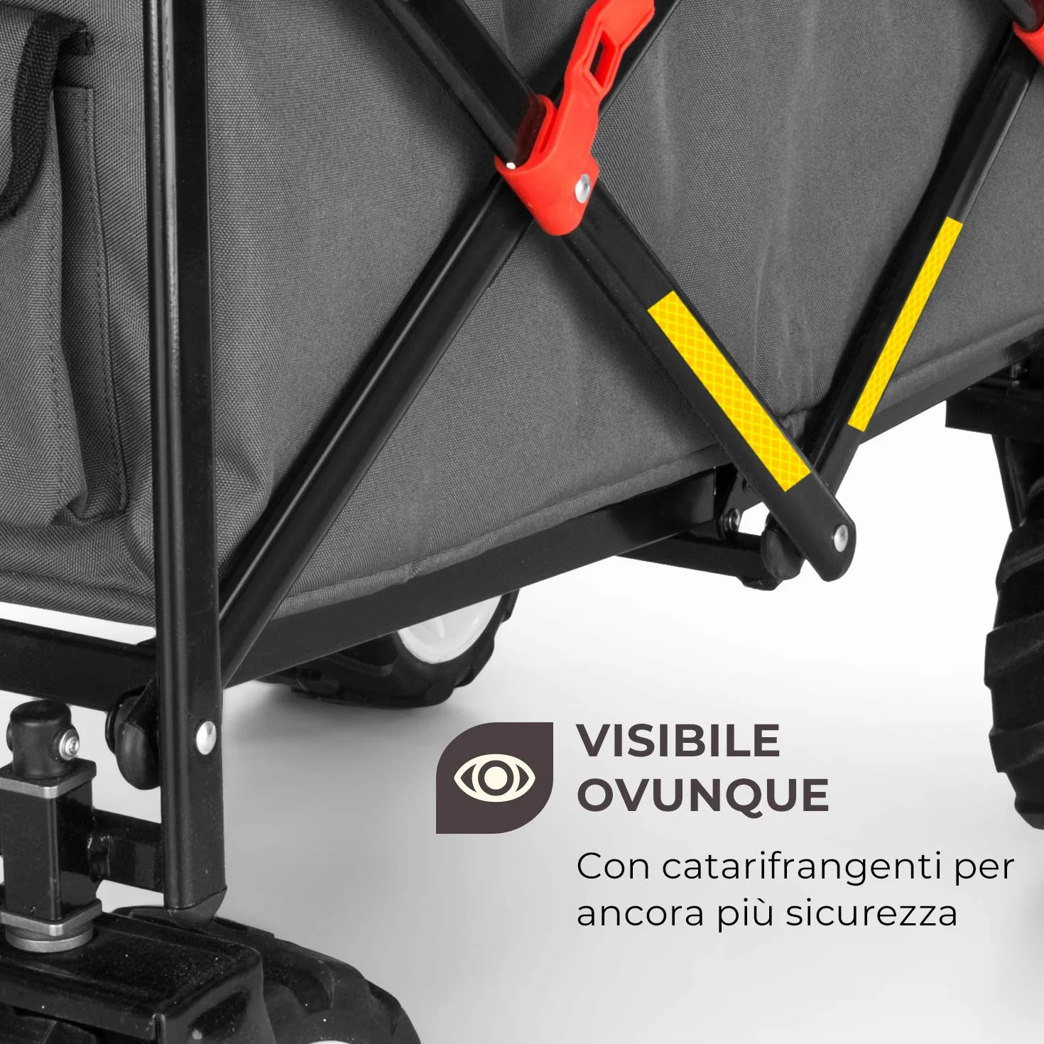 Waldbeck Easy Rider - Carretto, Carretto a Mano, Portata Fino a 70 kg, Copertura in Poliestere 600D, 2 Cinture di Sicurezza per Bambini, Pieghevole, Braccio Telescopico, Grigio