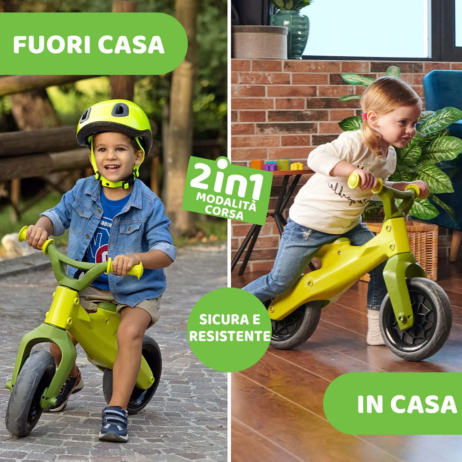 Chicco Balance Bike Eco+, Bici Bambini da 18 mesi a 3 anni (Fino a 25 kg), Bicicletta Senza Pedali per l'Equilibrio, Manubrio e Sellino Ergonomici, Ruote Antiforatura, 80% Plastica Riciclata