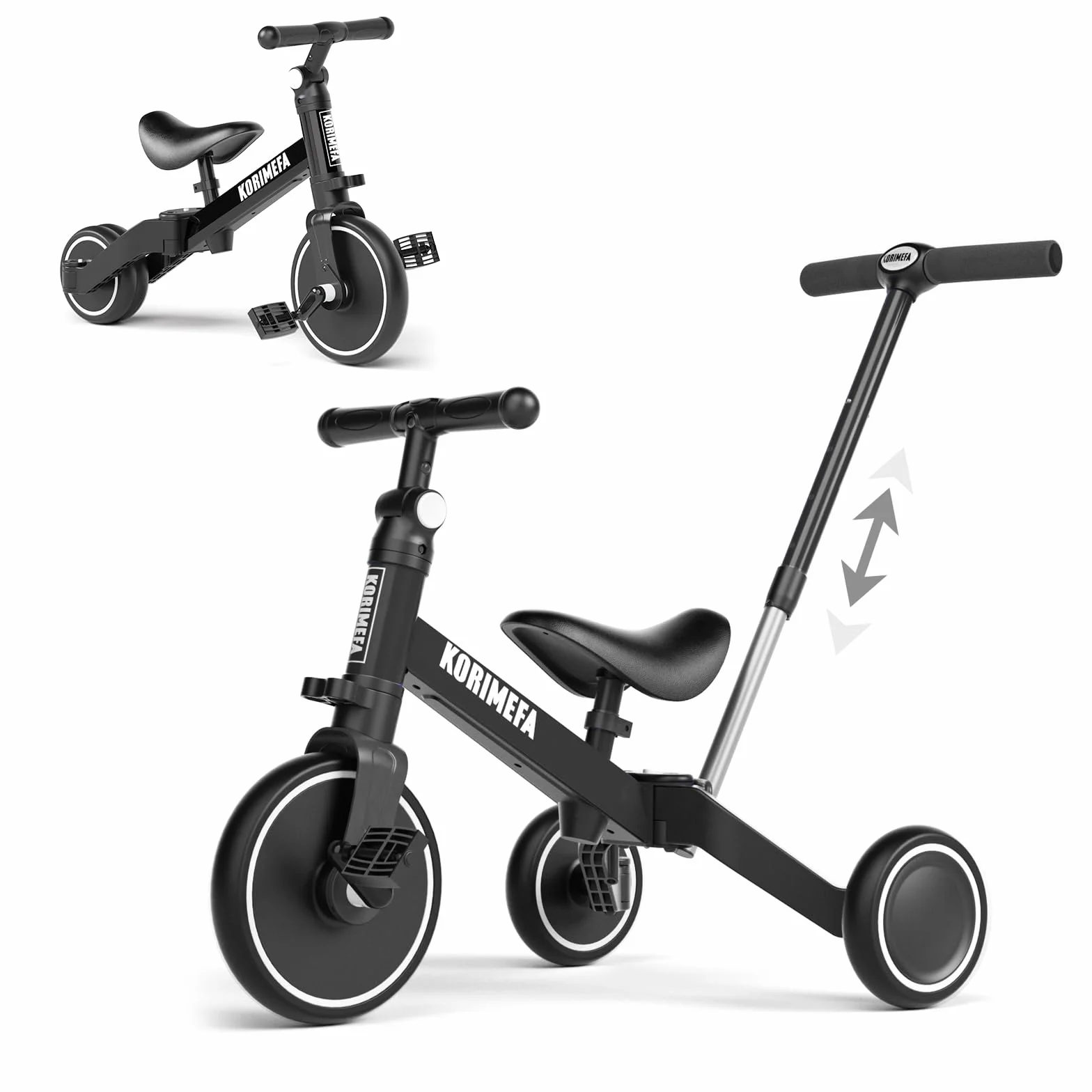 KORIMEFA 4 IN 1 Triciclo Bambini Triciclo con Maniglione di Spinta il Genitore per 1-3 Anni Ragazzi Ragazze Triciclo per Bambini Bicicletta Equilibrio Sedile e Maniglia Regolabili