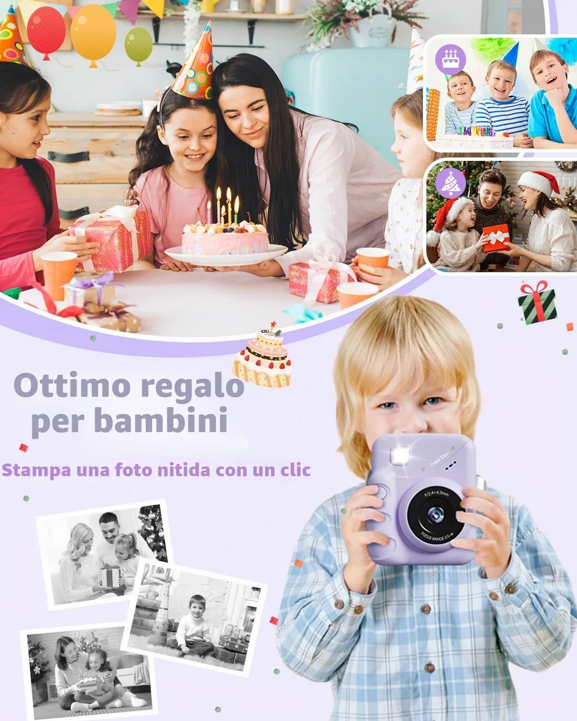 TIATUA Macchina Fotografica Bambini Istantanea, 3.0 Pollici Fotocamera Digitale Bambini con 32GB Scheda & 3 Rotoli di Carta da Stampa, Regalo per Ragazze Ragazzi da 3-12