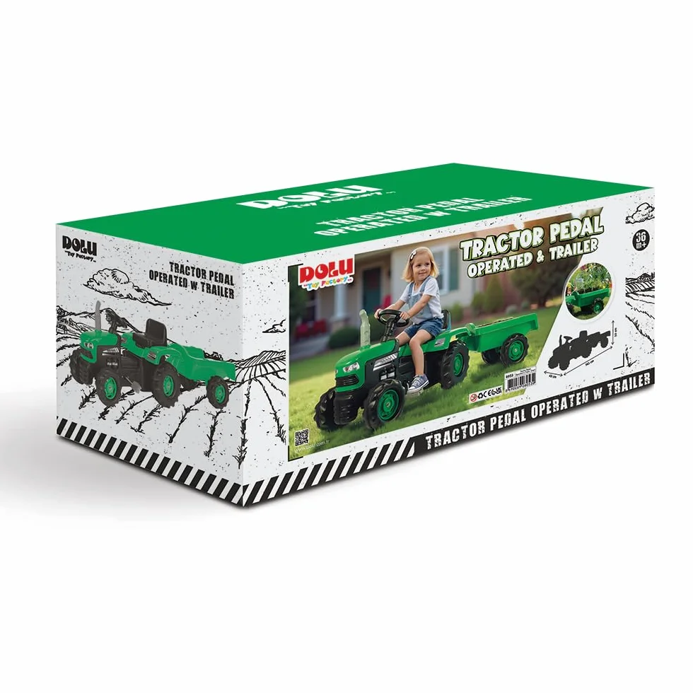 Dolu Oyuncak 8053 Trattore con Pedale Ride On Con Rimorchio, Verde