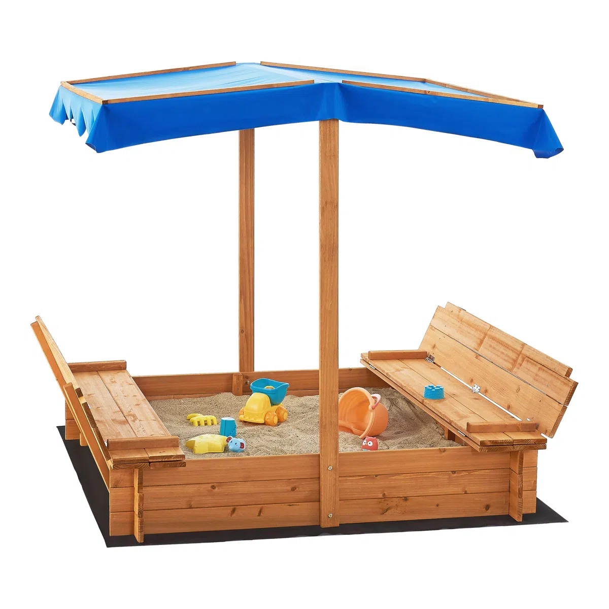 [en.casa] Sabbiera per Bambini in Legno con Panchine Integrate e Tenda Parasole Area Gioco da Giardino con Sedute Ripiegabili e Copertura per Sabbia 120 x 120 x 120 cm