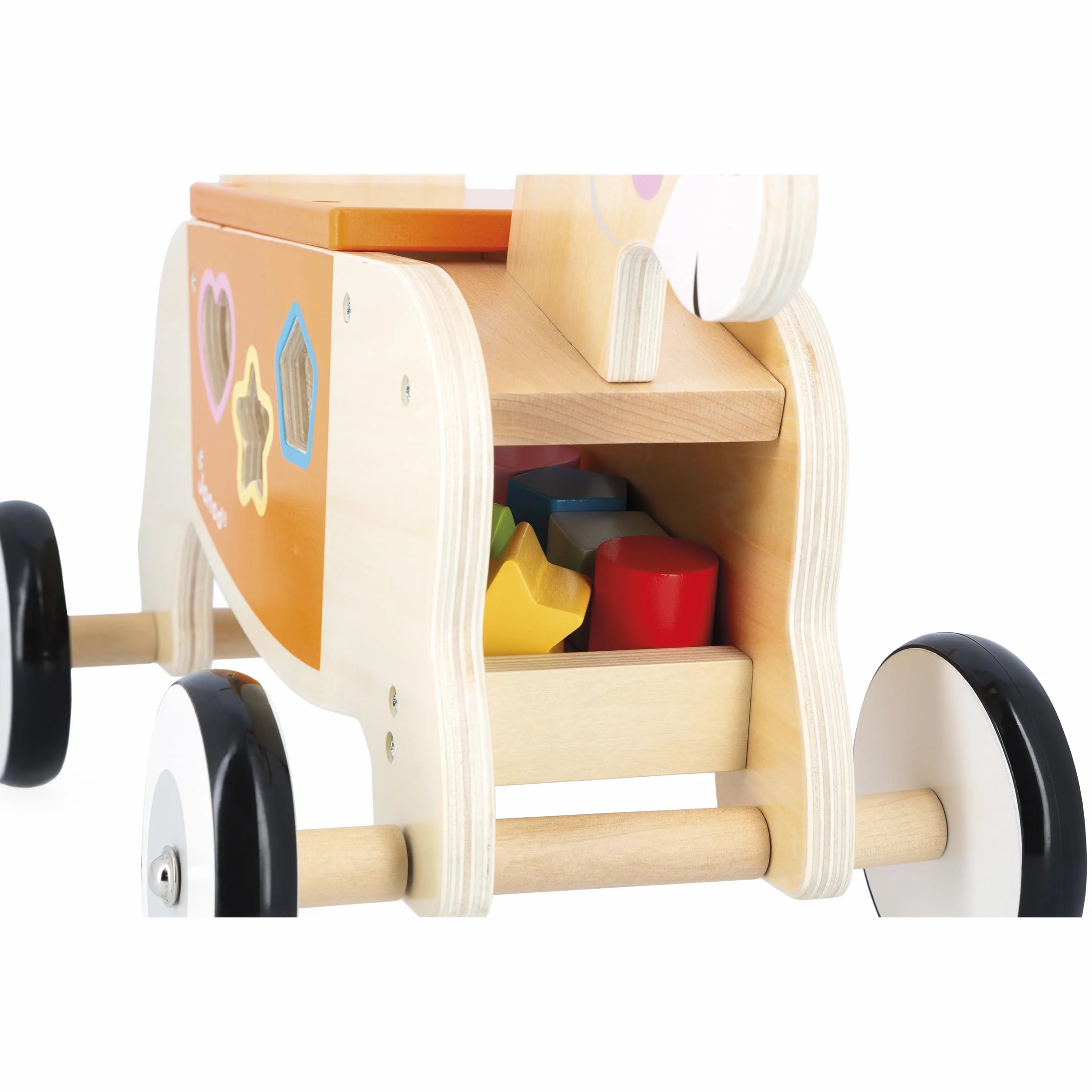 Janod Asino in legno con scatola delle forme integrata, Funzione trottatore, Ruote silenziose, Allenamento dell'equilibrio e delle capacità motorie, Giocattolo in legno, Da 12 mesi, J03325