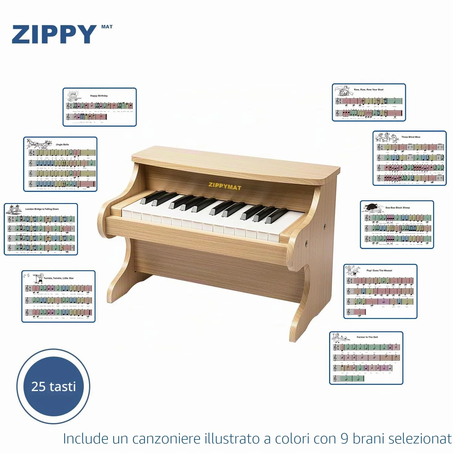 Tastiera per pianoforte per bambini, 25 tasti, pianoforte digitale per bambini, mini strumento di apprendimento musicale, pianoforte in legno per bambini e bambine (Quercia)