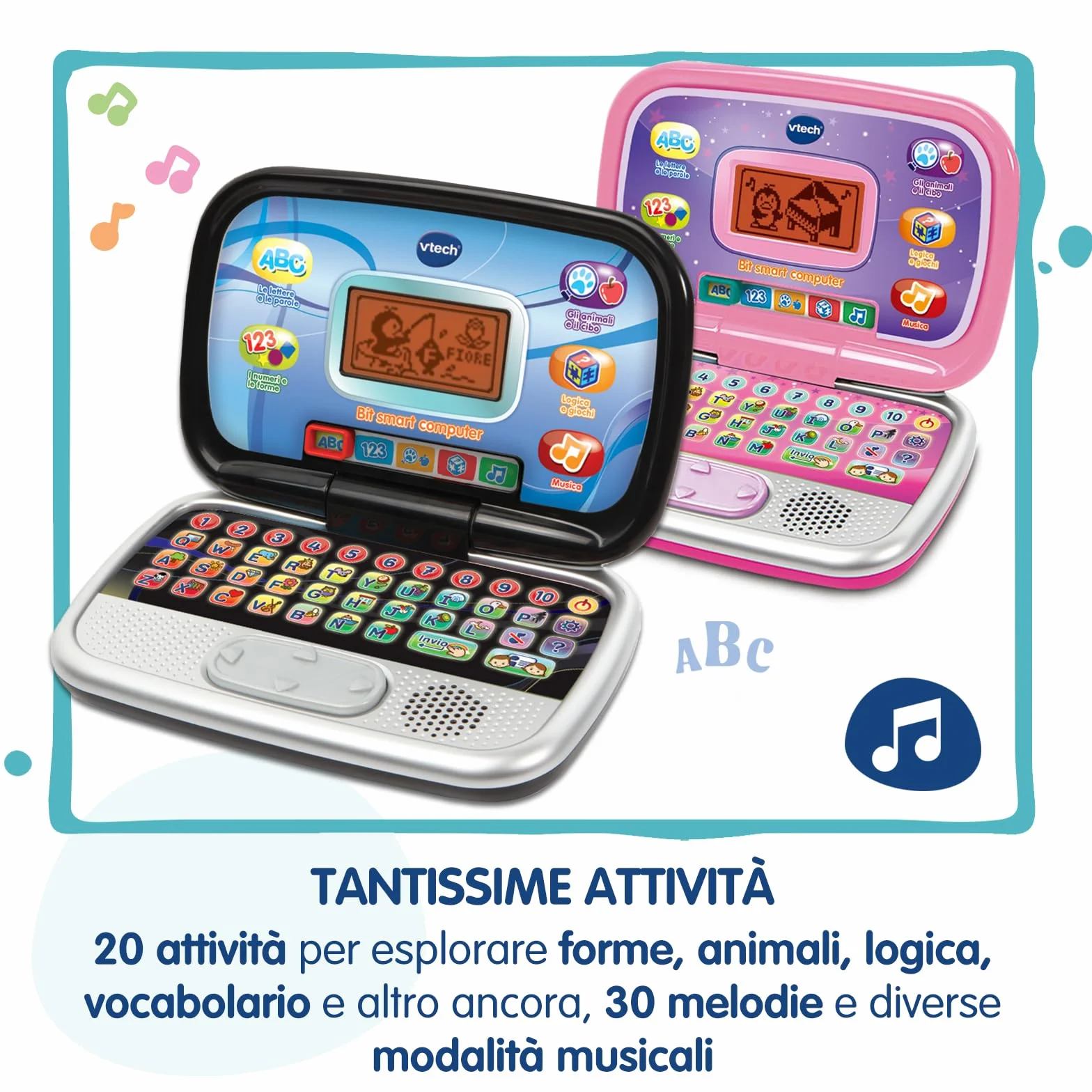 VTech Bit Smart Computer Rosa, Computer Interattivo per Bambini, Computer con Mouse ed Effetti Luminosi, Comoda Maniglia, Gioco Bambino con Animali e Forme, Lingua Italiana, Batterie Incluse, 3-7 Anni