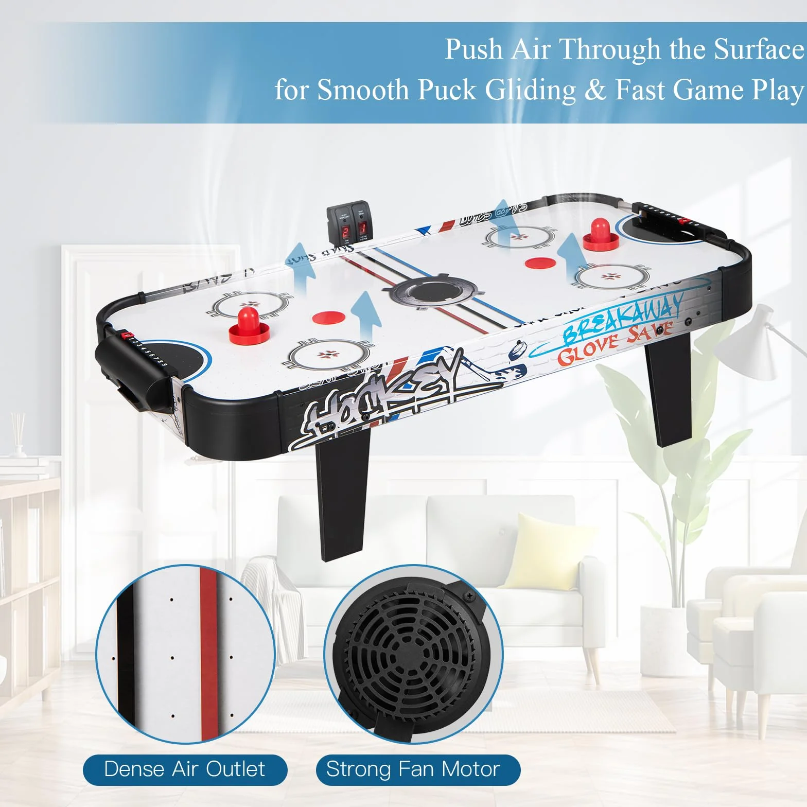 HOMASIS Mini Air Hockey da Tavolo, Hockey da Tavolo ad Aria con Segnapunti LED Elettronico, Giocattolo con 2 Dischi, 2 Impugnature e 2 Bersagli per Bambini e Adulti, 107x56x30cm (DW10020IT-HS)