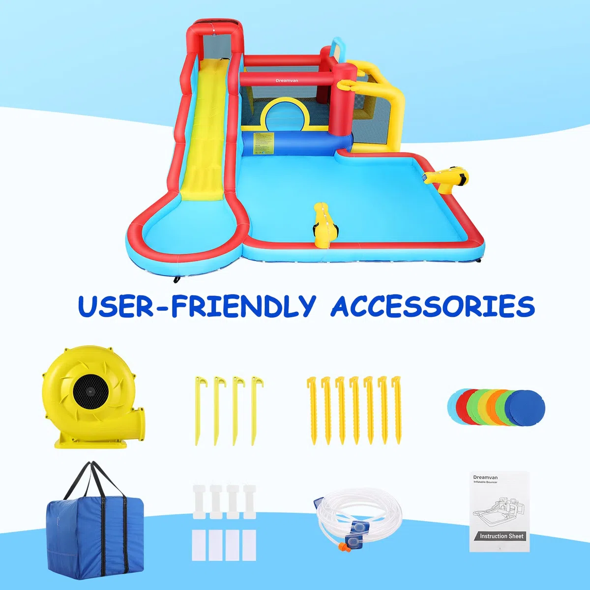 AKEYDIY Scivolo d'acqua per bambini 10 in 1, casetta gonfiabile con piscina spruzzi