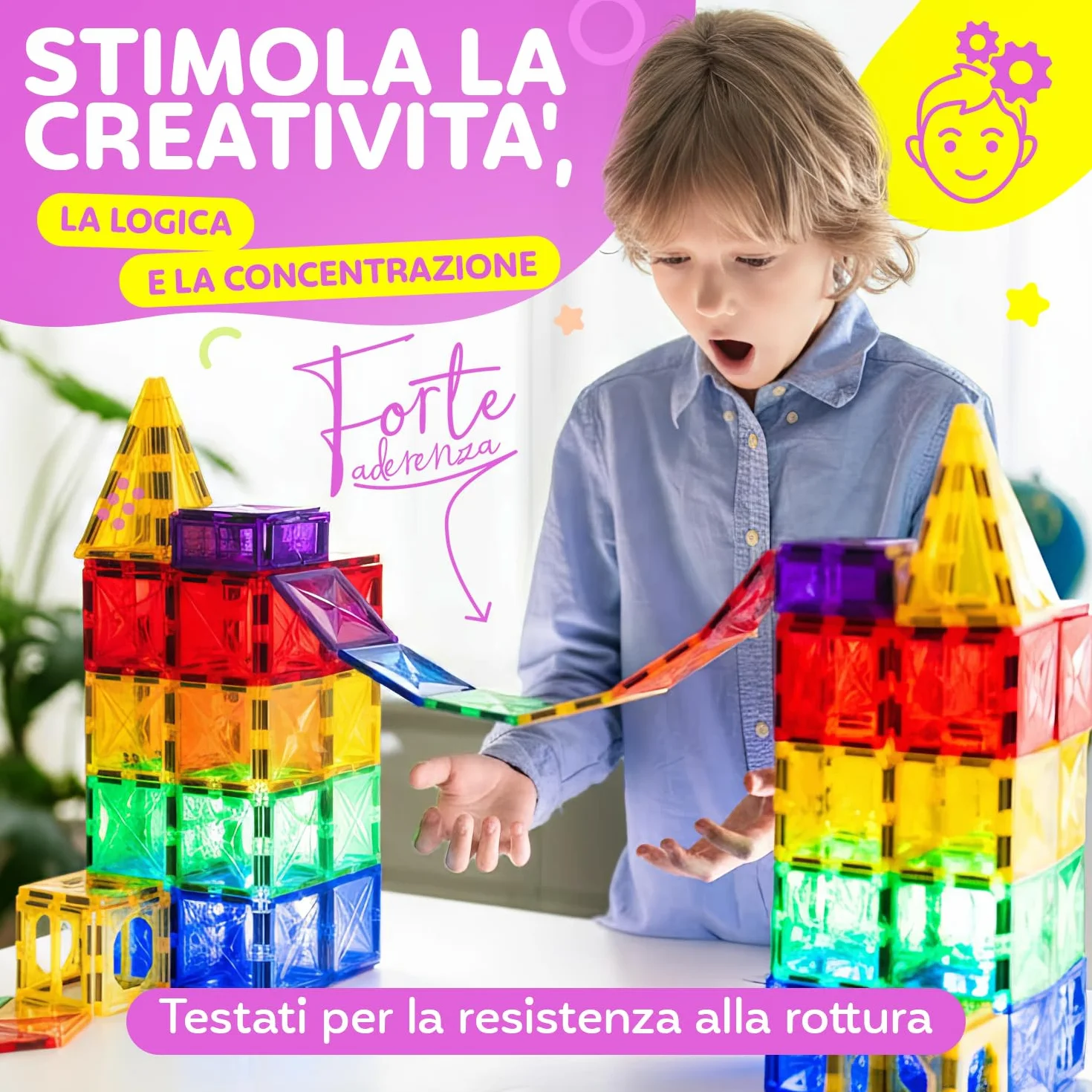Blocchi Magnetici 120 Pezzi (2 Auto) – Costruzioni Magnetiche per Bambini 3+ – Gioco Creativo con Magnetic Tiles – Blocco da Costruzione Educativo – Idea Regalo Bimbi
