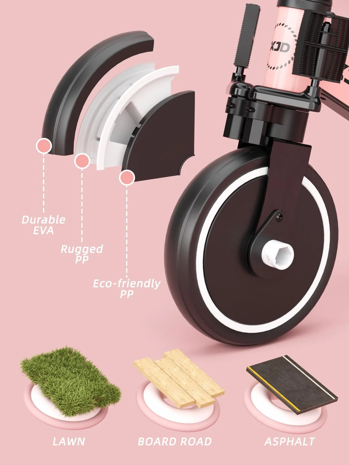 XJD Triciclo 3 in 1 per bambini e ragazze da 10 a 36 mesi senza pedali per bambini con regolabile sedile manubrio e pedali smontabili 1 anno regalo di compleanno (Rosa, 3 en 1 - Clásico)
