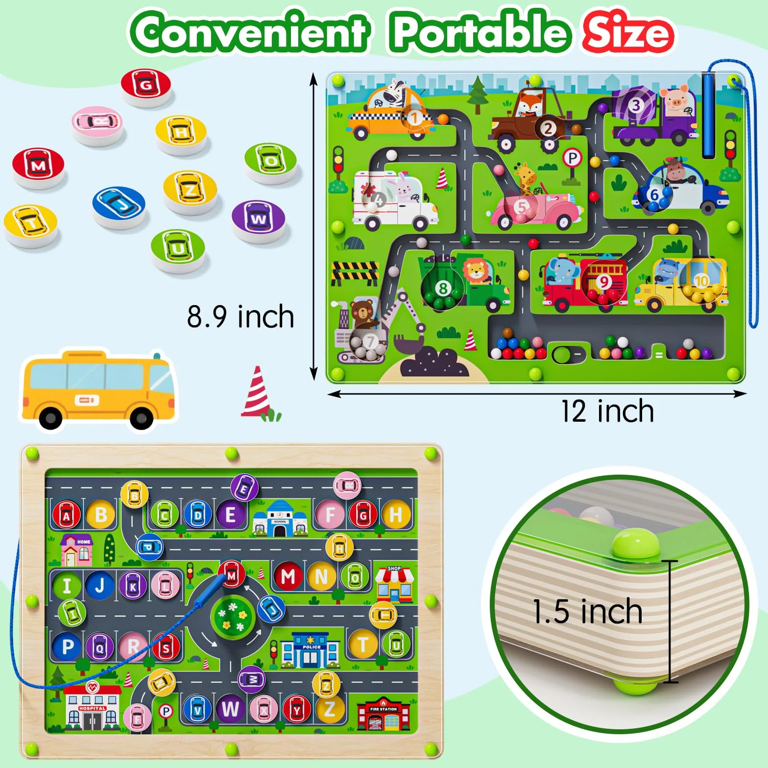 Puzzle magnetico 2 in 1 con numeri auto, labirinto magnetico, alfabeto, puzzle in legno, giocattolo prescolare, regalo per ragazzi e ragazze dai 3 ai 5 anni (autopirinto, taglia unica)