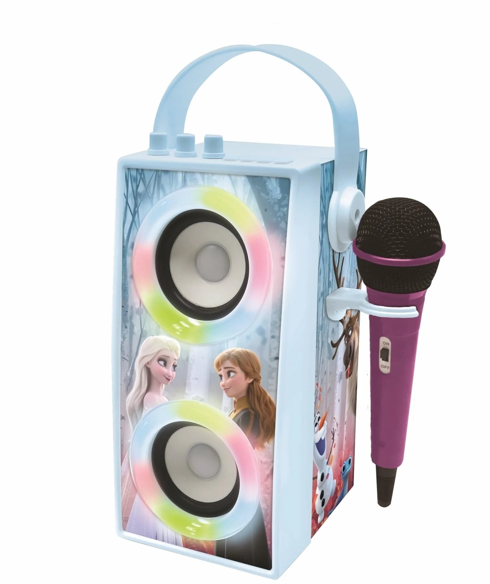 Lexibook Disney Frozen Altoparlante Bluetooth portatile con microfono, karaoke, luce, USB, batteria ricaricabile, blu/viola, BTP180FZZLXB