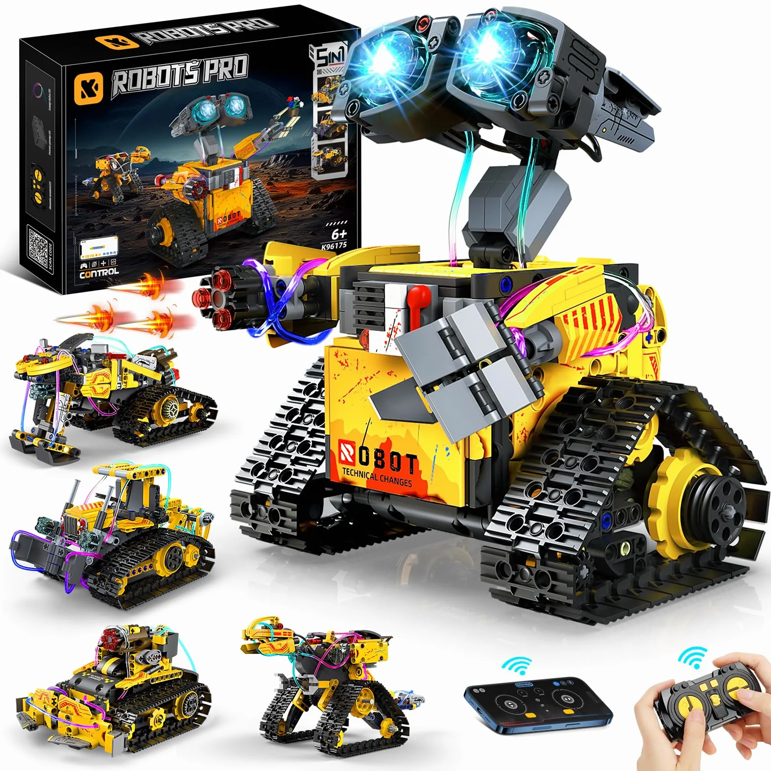 YOOHBERRYS Technic Robot Telecomandati per Bambini, 5-in-1 Kit di Costruzione di Robot Programmabile con App e Telecomando, Regalo Educativo per Ragazzi e Ragazze Dagli 6 ai 12 anni (Giallo)