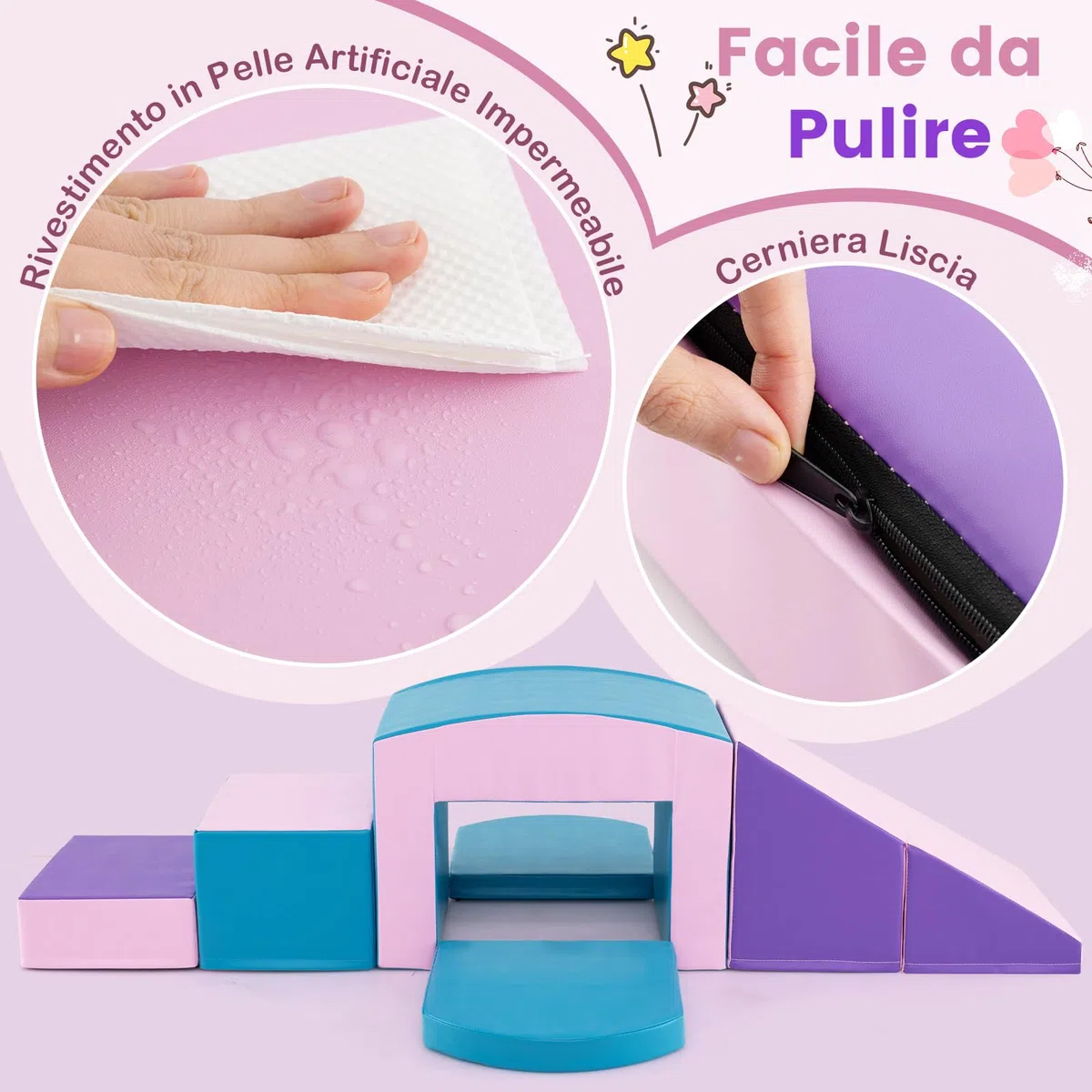 COSTWAY 6 Blocchi di Schiuma per Arrampicata, Gioco Morbido per Bambini, Set di Costruzioni Colorate