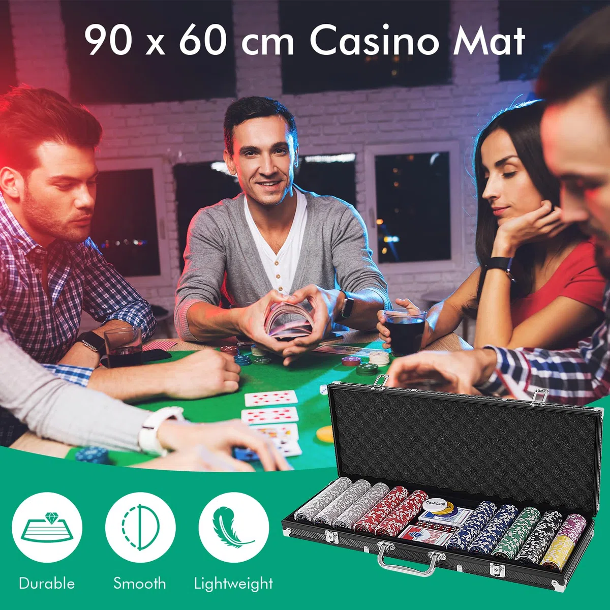 HOMASIS Set da Poker 500 Fiches Valigetta 2 Mazzi Carte 5 Dadi Tappetino Nero