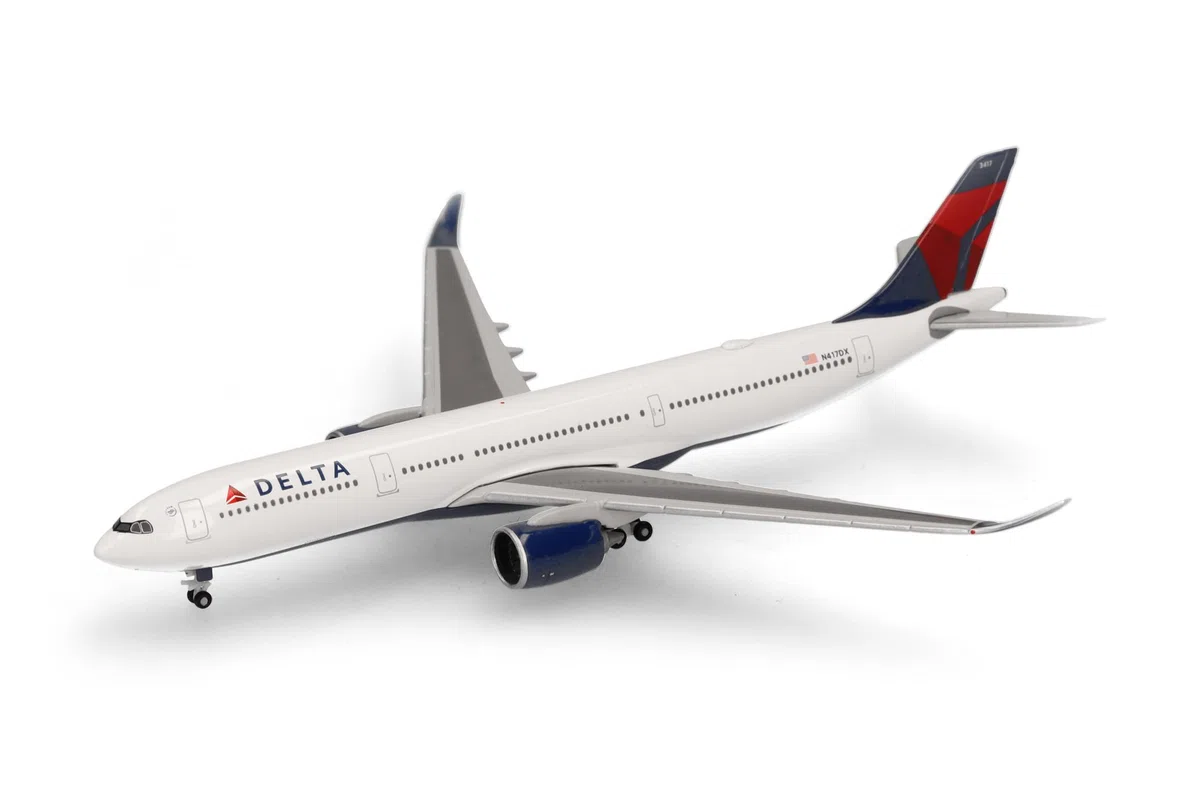 Herpa Modellino aereo Delta Air Lines Airbus A330-900neo, miniatura in scala 1:500, pezzo da collezione, modello senza
