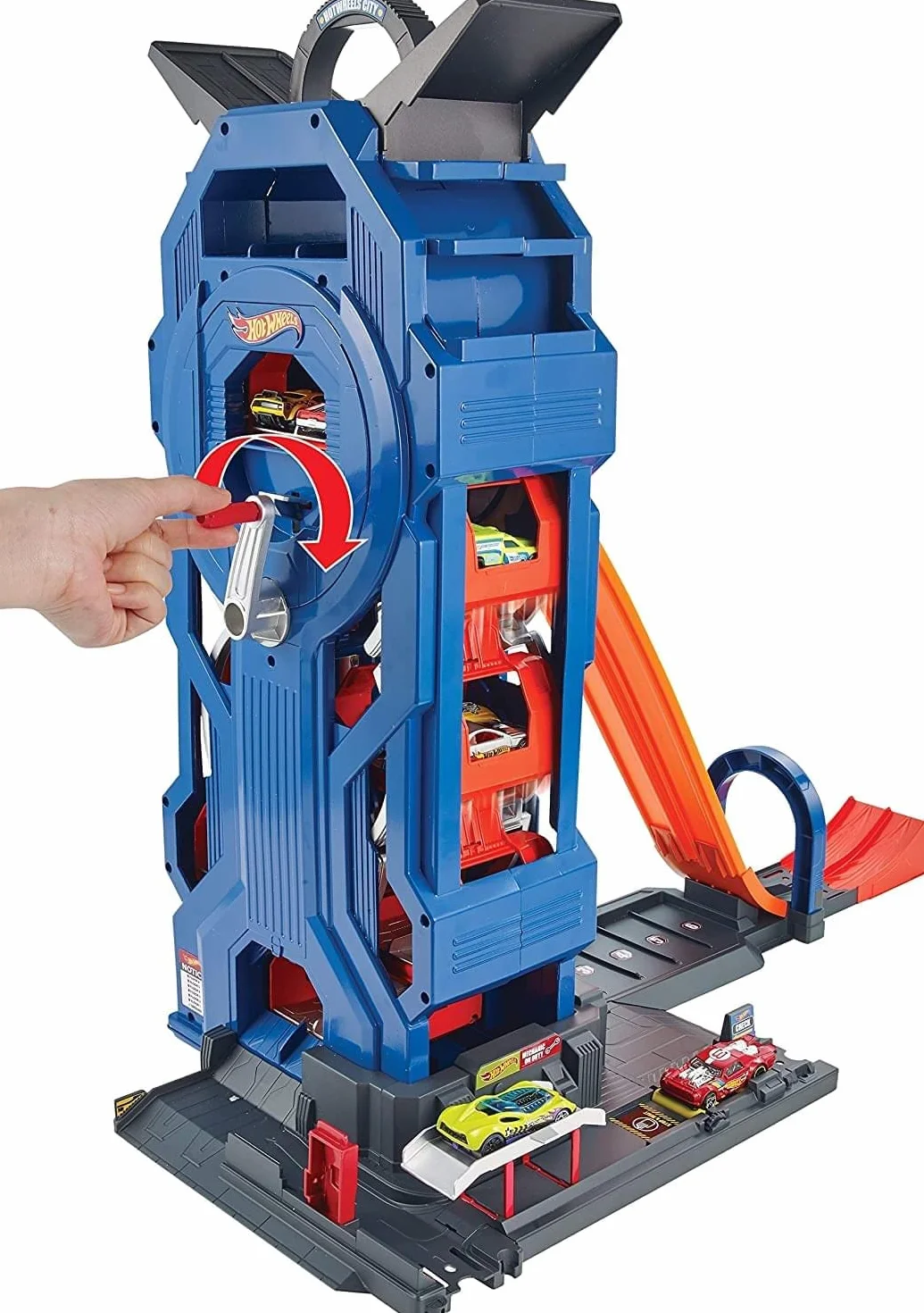 Hot Wheels Mega Garage con Pista a 2 Corsie, può Contenere più di 35 Macchinine, Giocattolo per Bambini 4+ Anni, Imballaggio Sostenibile, GWT34