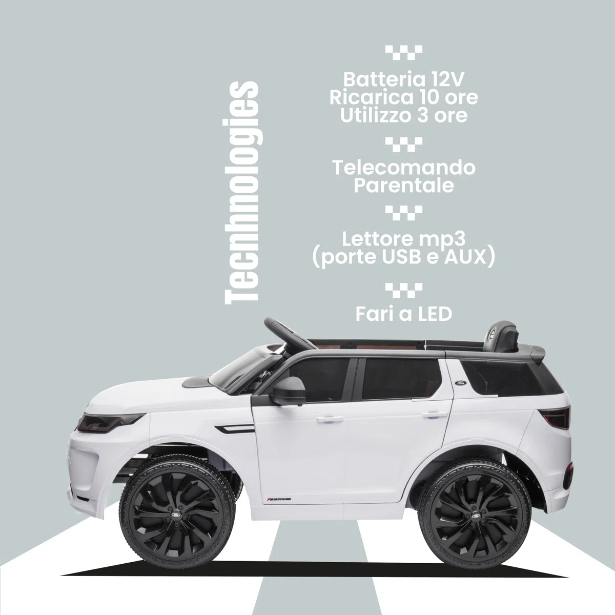 Baroni Toys Land Rover Range Rover Baby Car Elettrica Full Optional Bianca, Auto Telecomandata 12V, Carico 25 Kg