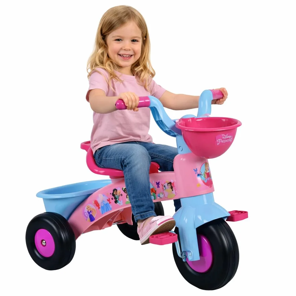 Triciclo Principesse Bambina 1-3 Anni con Cestino Porta Giochi 3 Ruote Stabile Ergonomico Sicuro fino 25 kg Triciclo Bambini Rosa