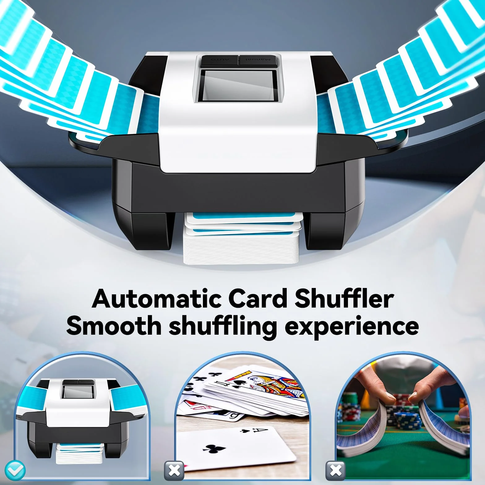 ShuffleBox Shuffler automatico della carta S1 con batteria incorporata ricaricabile da 2000 mAh, macchina di mescolamento ultra silenziosa di 2 deck