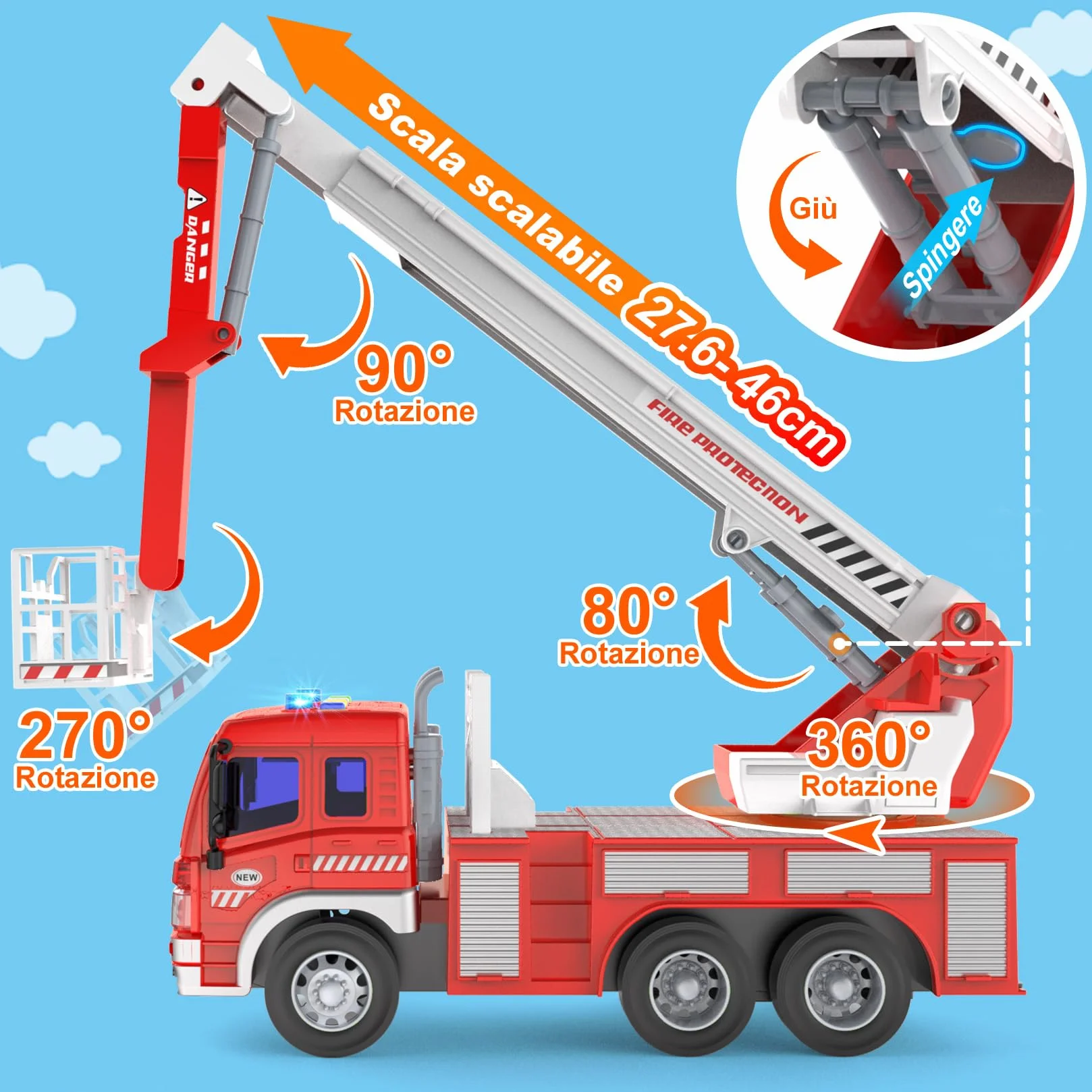 GizmoVine Camion Pompieri Giocattolo, Grande Macchina Modellini, Autopompa dei Vigili del Fuoco con Luci e Suoni, Pompiere Giocattoli, Rossa Macchinine Bambino, Regalo Bambini 3 4 5 6 7 8 Anni