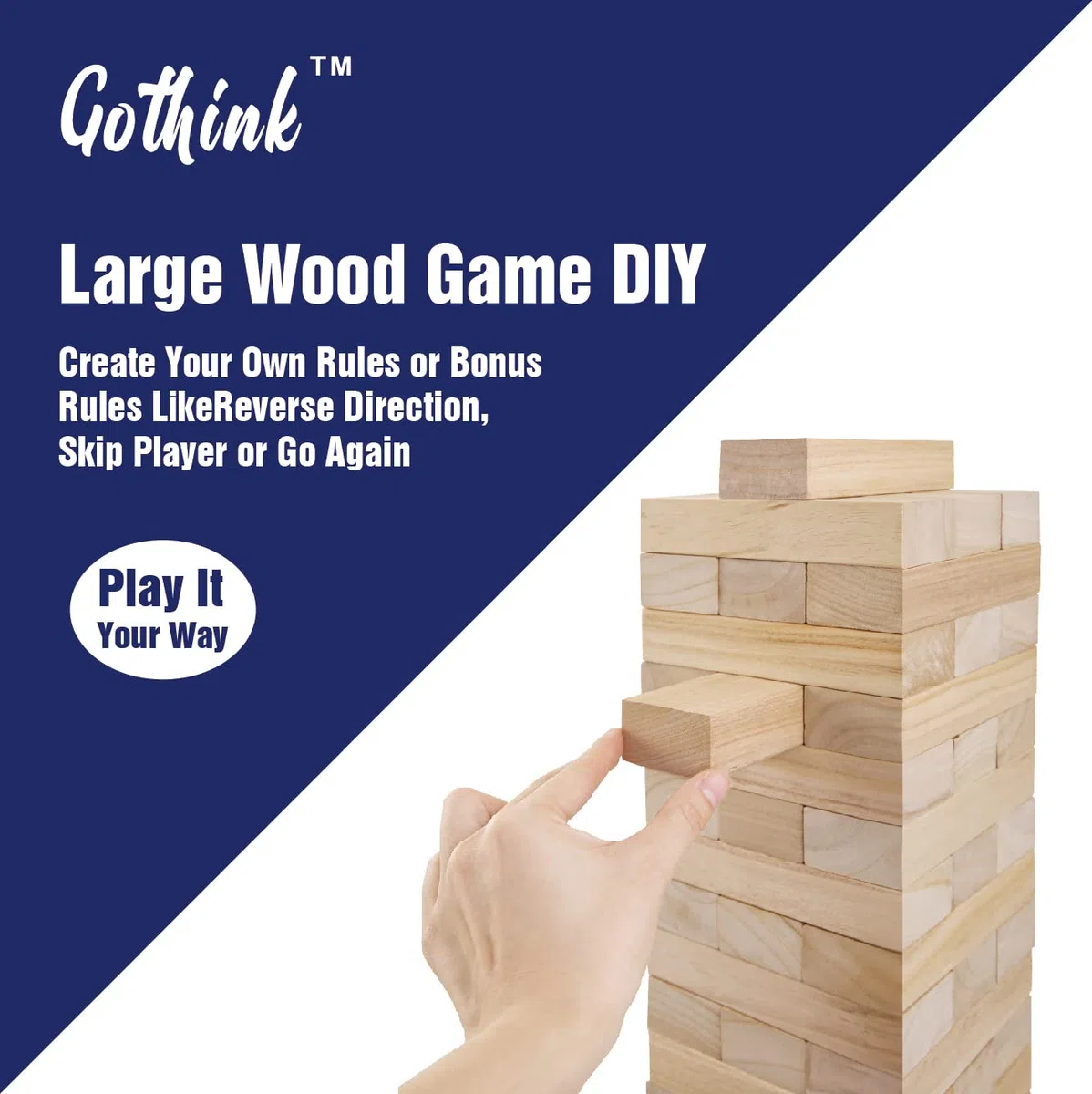 GOTHINK Torre di Legno Gioco Gigante 54 Blocchi di Legno Massello Apilabile 1.2m Gioco di Impilamento