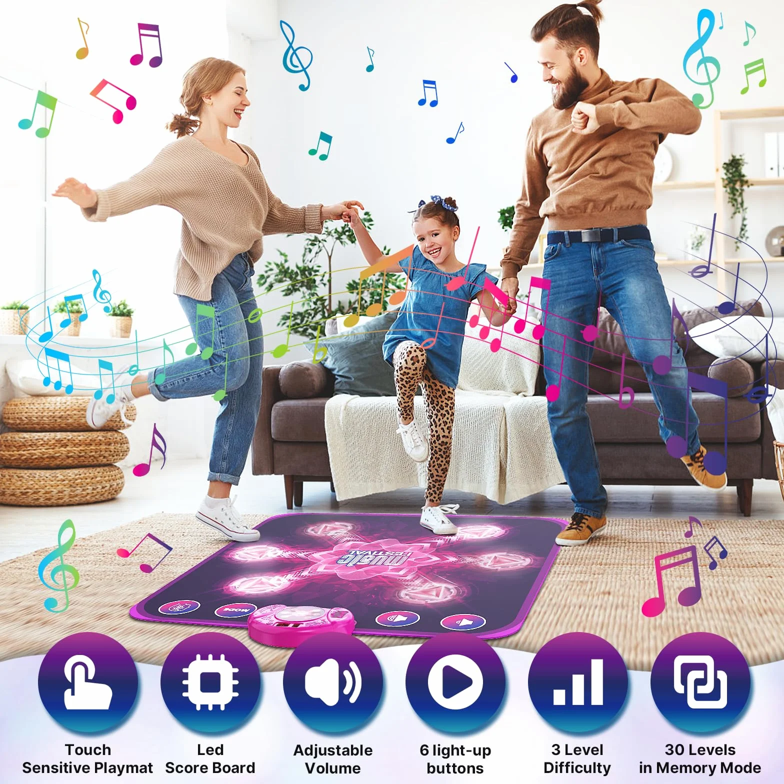 LEAPRCSTORE Tappetino da Ballo Bambini Bambina, Tappeto da Ballo con 6 Luz Frecce, 5 modalità di Gioco, Giocattolo Regali di Natale di Compleanno per Bambina 3 4 5 6 7 8 9 10+ Anni