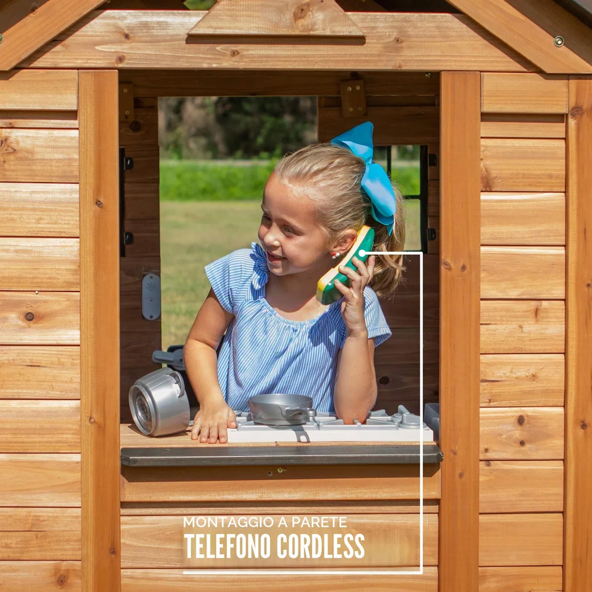 Backyard Discovery Casetta giocattolo Sweetwater in legno per bambini all'aperto con finestre marrone e nero