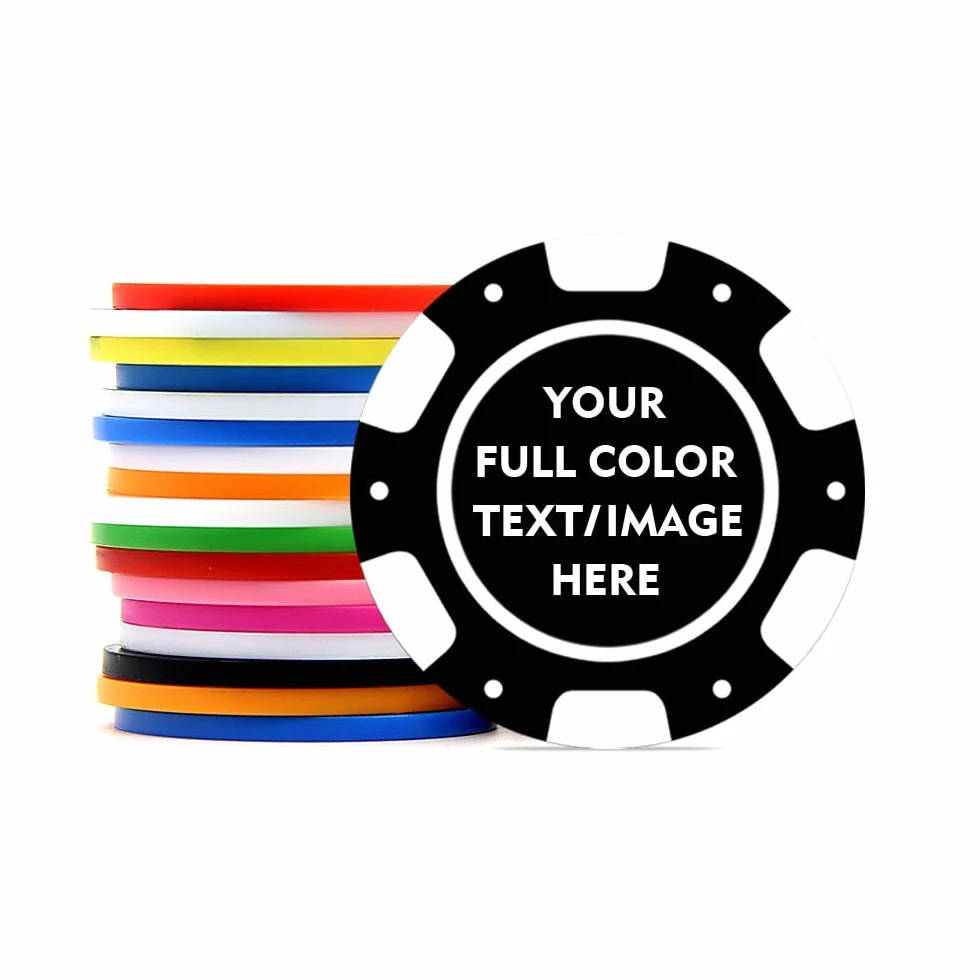 100 fiches da poker in plastica personalizzate, stampa con testo personalizzato, per Texas Hold'em Poker, club di carte o giochi di poker a tarda notte (stile 7)