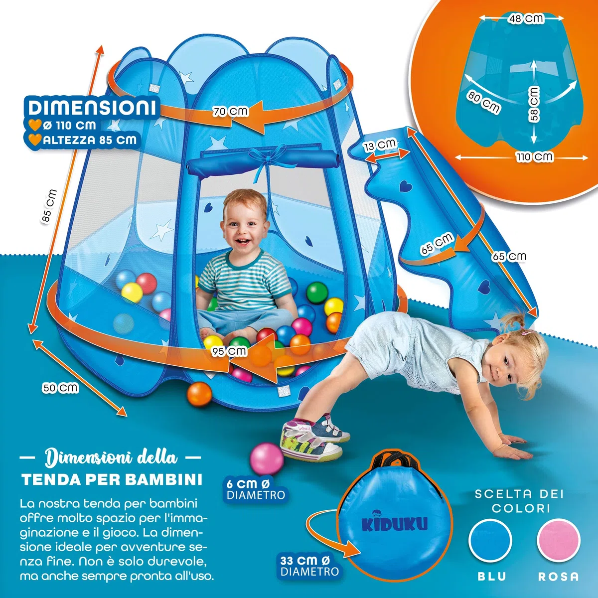KIDUKU Tenda da gioco per bambini pop up 100 palline borsa Blu