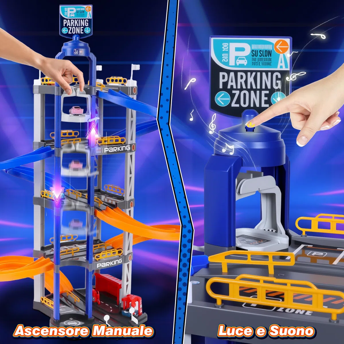 Charmofun 5 Piani Garage Macchine per Bambini, Grande Pista Macchinine Parcheggio Macchinine con 8 Auto, Ascensore, Luci e Suoni, Giocattolo Auto Garage per Bambini 3 4 5 6 7 8 Anni