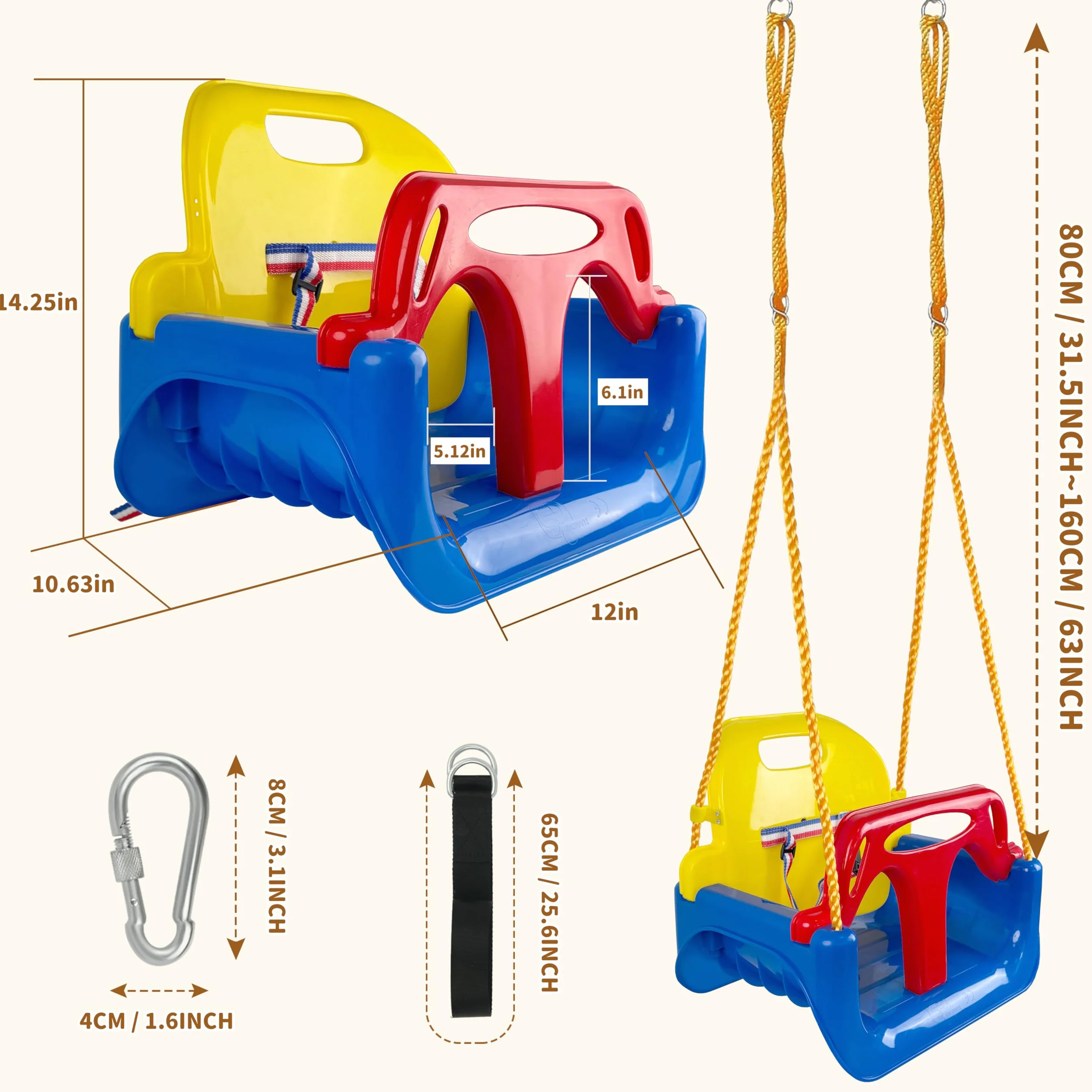 KINSPORY Altalena da Giardino 3 in 1 per Bambini, Altalena per bambini 3 in 1, Seggiolino Altalena Bambini Sedile in Plastica con Schienale e Cintura di Sicurezza per Esterno e Interno (Blu Scuro)