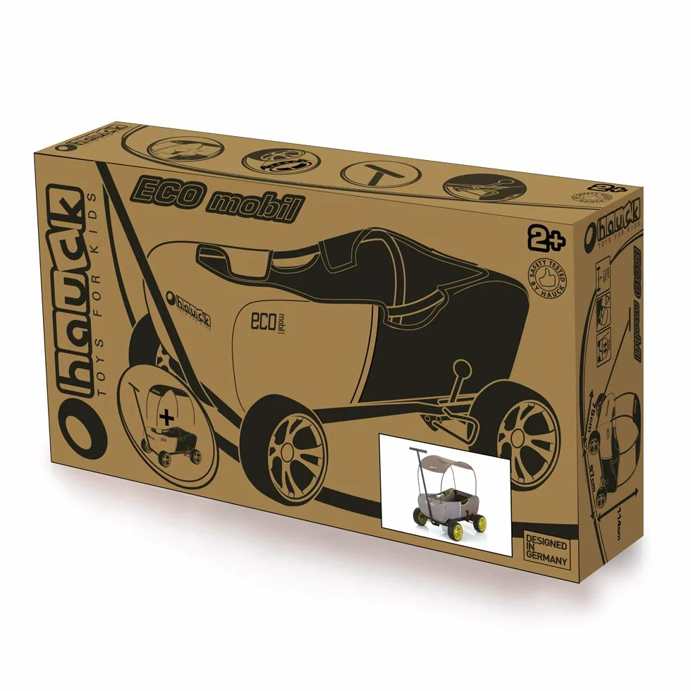 hauck Eco Mobil, Forest - Carrello da Trasporto per 2 Bambini fino a 50 kg - con Tettuccio Parasole e Cuscino di Seduta - Grandi Ruote EVA, Freno e Timone Rimovibile - Richiudibile e Portatile