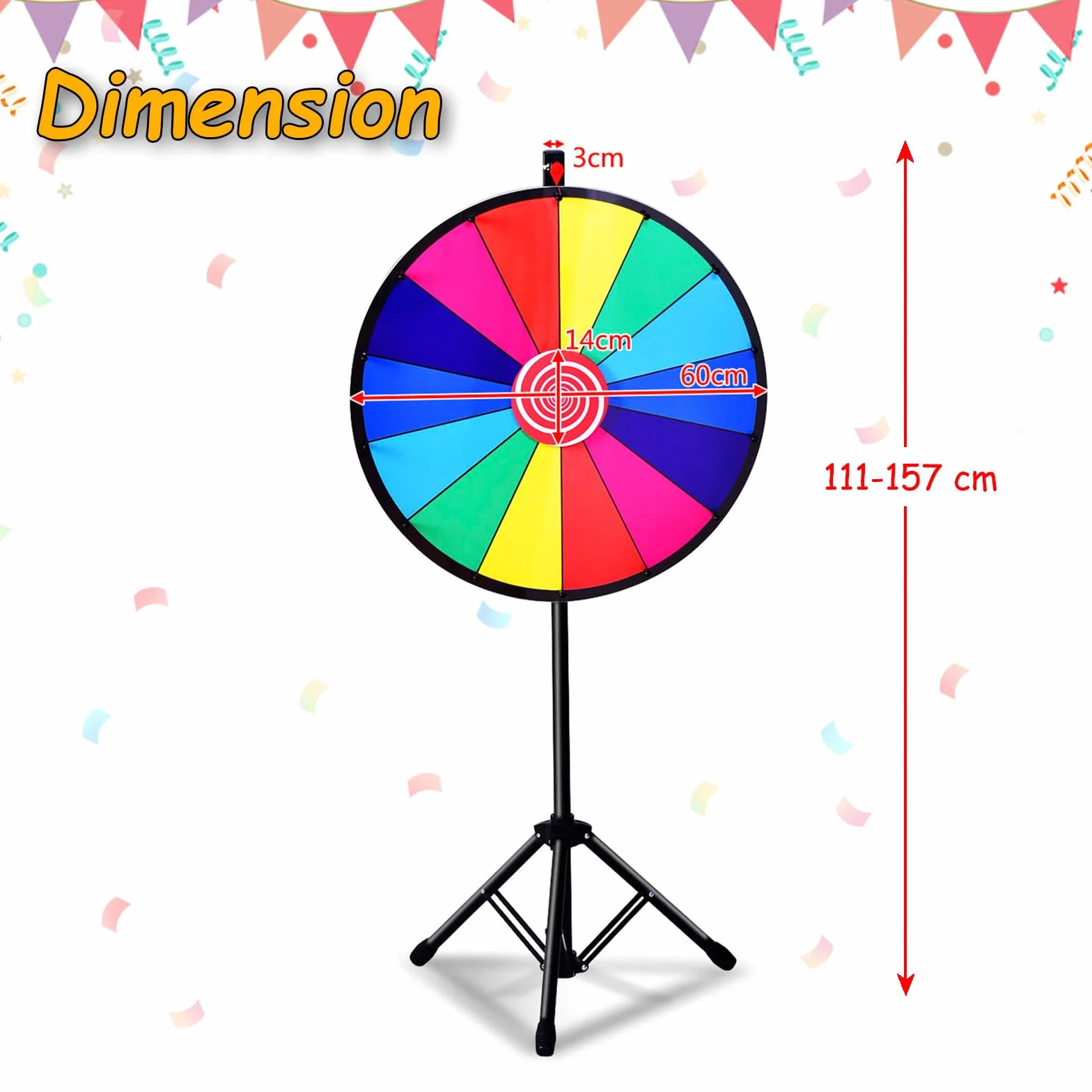 SOARS Ruota della Fortuna 24'', 14 Shot, da Terra con Altezza Regolabile, con Pennarello e Cancellino Riutilizzabile, Base Stabile a Treppiede, per Feste, Carnevale e Ferie (Ø60 cm, 111-157cm)